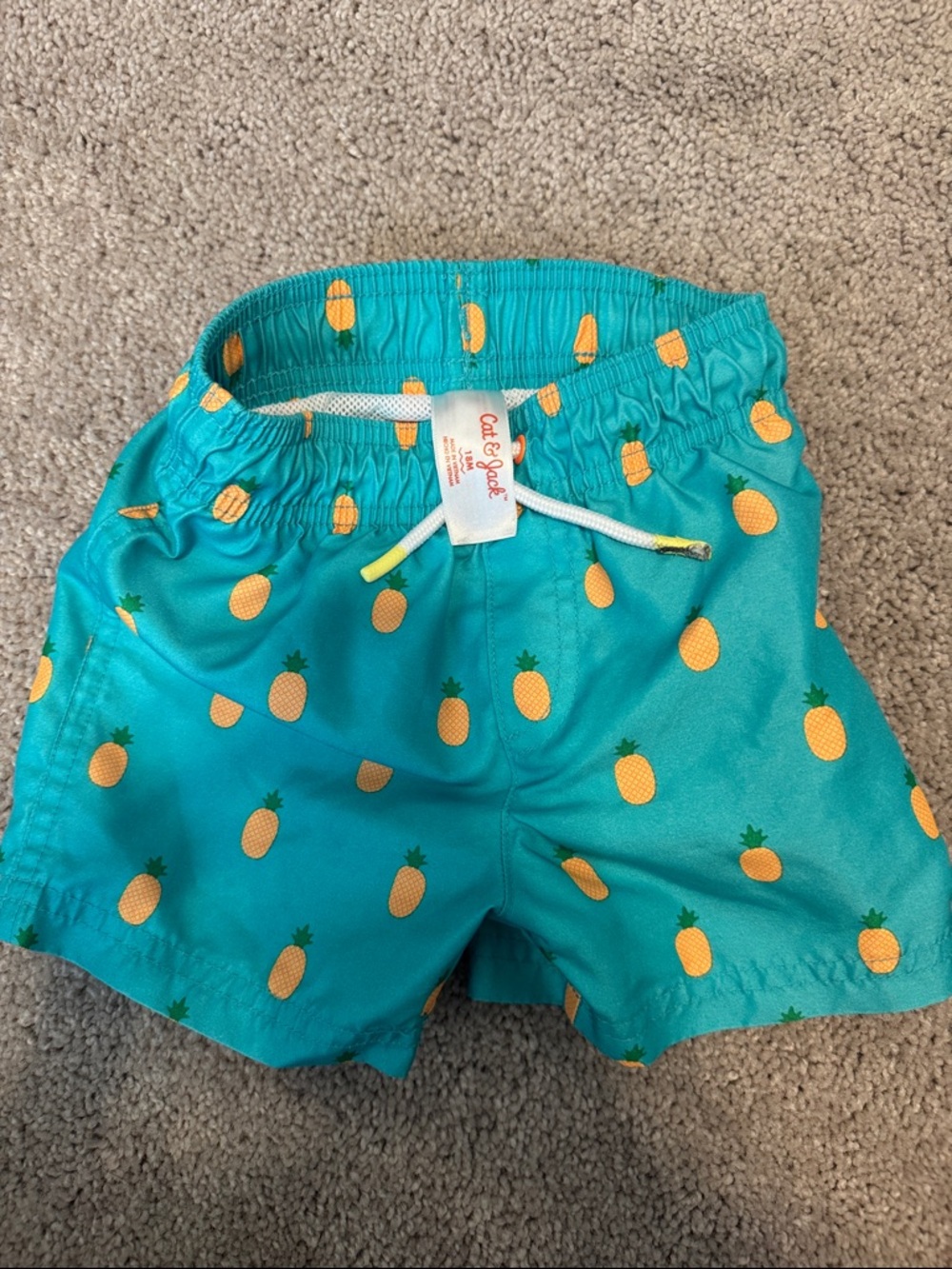 Cat & Jack Teal Swim Shorts with Yellow Pineapple Print